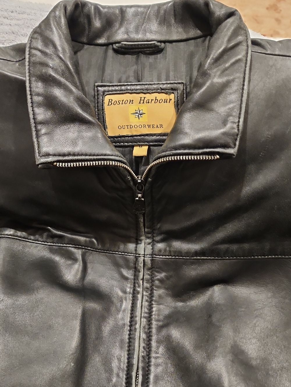 Black Leather Zip-Front Boston Harbour Jacket Sz M